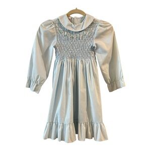 Polly Flinders Girls Dress Size 7 Floral Smocked Peter Pan Collar Long Sleeve